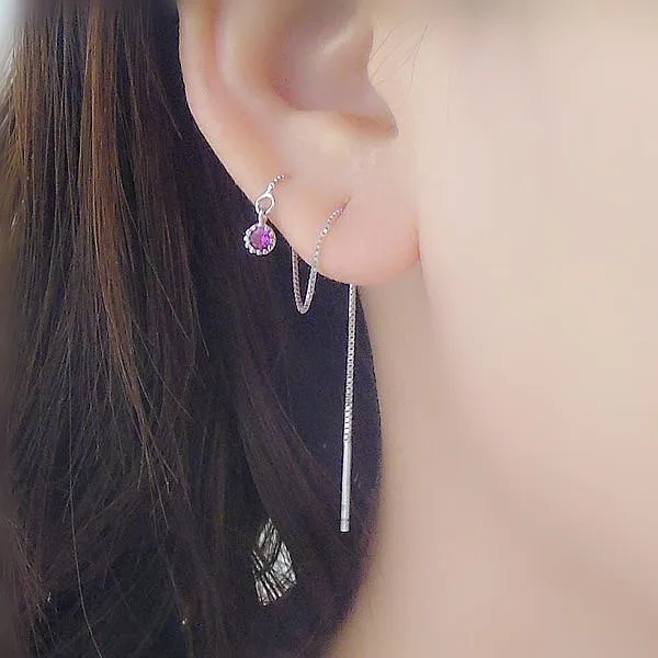 

New 925 silver inlaid round ear skirt wild female earrings silver tassel modified face