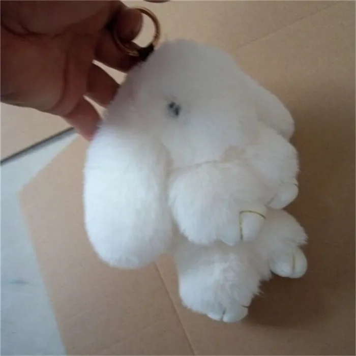Пушистый искусственный мех кролика рекс брелок помпоны кролик брелок для женщин брелок заяц автомобиль брелок держатель куклы сумка ювелирное изделие в подарок с подвесками - Цвет: White 15cm