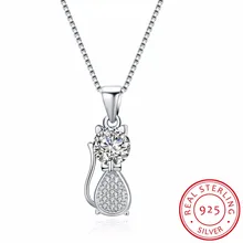 Auténtica Plata de Ley 925 Collares Colgantes y Collares de Plata de ley 925 Collar Del Gatito Gatos colar de Plata de La Joyería Fina