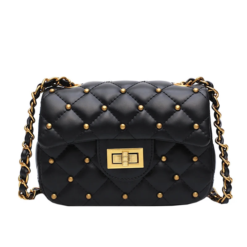 

Solid color retro female shoulder bag chain rivet Korean version of the foreign rhombic fashion trend woman Messenger bag