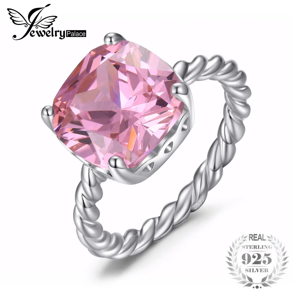 

JewelryPalace Ladies Cushion Cut Pink Cubic Zirconia Beautiful Delicate Ring 925 Sterling Silver Engagement Rings For Women Gift