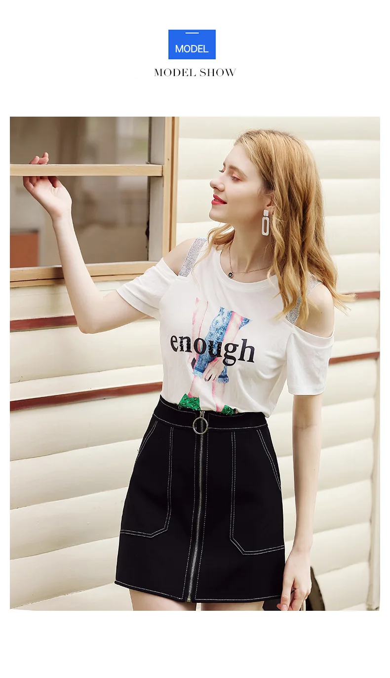 Vogue с плеча короткий рукав топы ручной работы бисером печать футболка для женщин Свободная футболка оверсайз Женская Корейская одежда