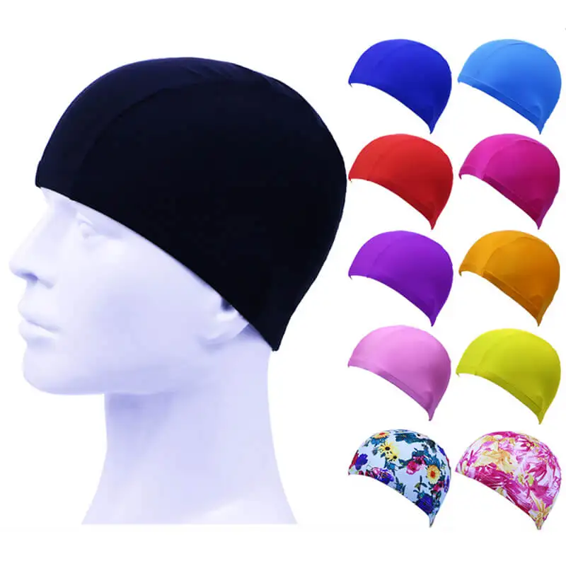

Deluxe Stretch Swimming Cap Spandex Fabric Material Swimming Hair Protect Pool Hat Cap Adult Kids