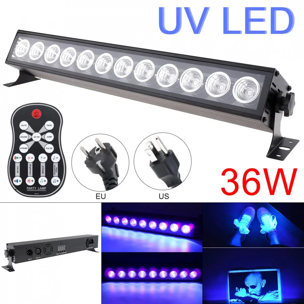 

Purple LED Blacklight UV Remote Control Disco DJ Light Laser Stage Light 9/12LED Bar for Party Club Halloween Christmas new