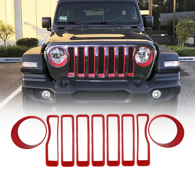 For 2018 Jeep Wrangler JL Mesh Grille Grill insert + Headlight Trn