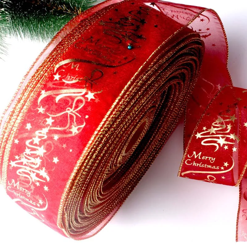 2 м Рождественская лента Organz с принтом в виде звезды, рождественские банты, елки, новогодние вечерние украшения, подарочная упаковка для шитья, рукоделие - Цвет: merry christmas