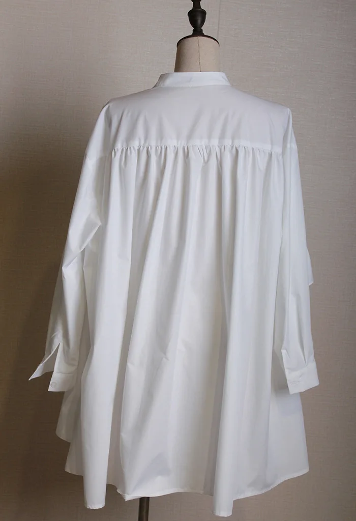 Cakucool новые весенние женские блузки многослойный воротник-стойка с оборками Blusas с длинным рукавом Свободные трапециевидной формы женские блузки, рубашки