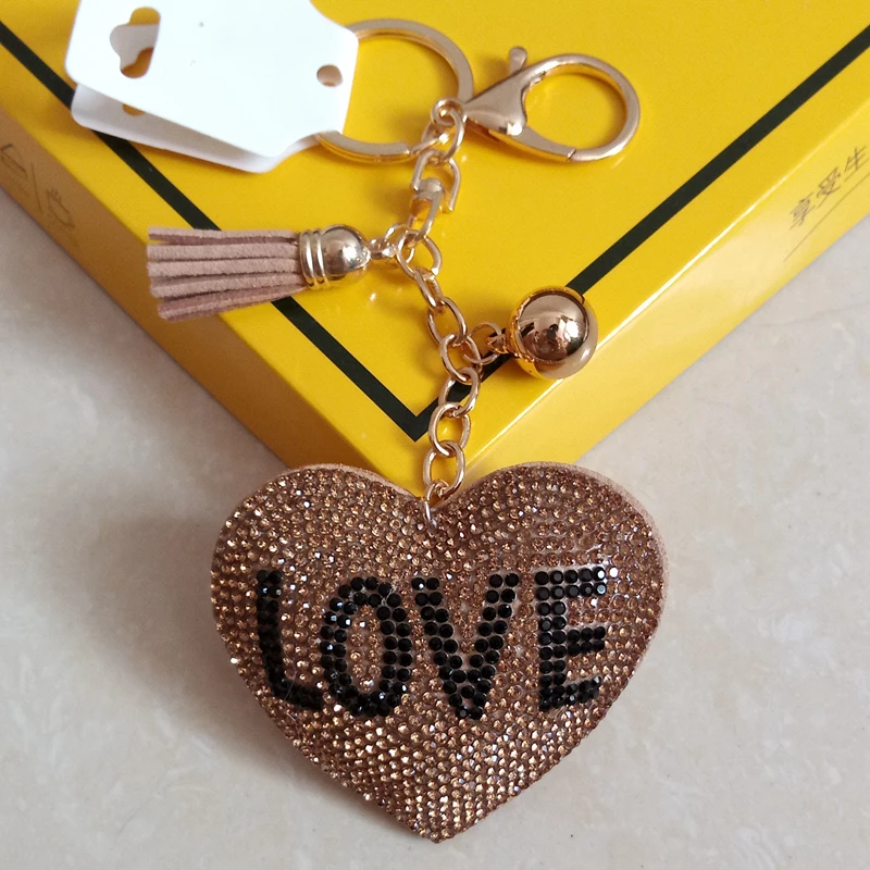 Buy New Love Heart Keychain Brown Black Crystal Beads