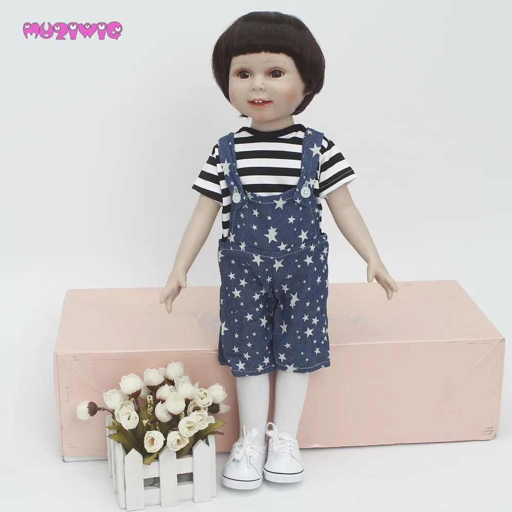 

MUZIWIG Short Dark Brown Hair Wigs with Bangs for 18 inch American Doll homemade Dolls Accessories