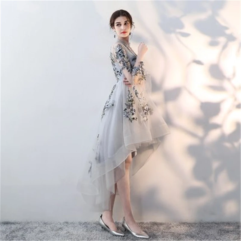 Вечерние платья с открытой спиной It's Yiiya, торжественное дизайнерское платье серого цвета с длинным рукавом, цветочным кружевом, для вечеринки, LX219, весна-лето