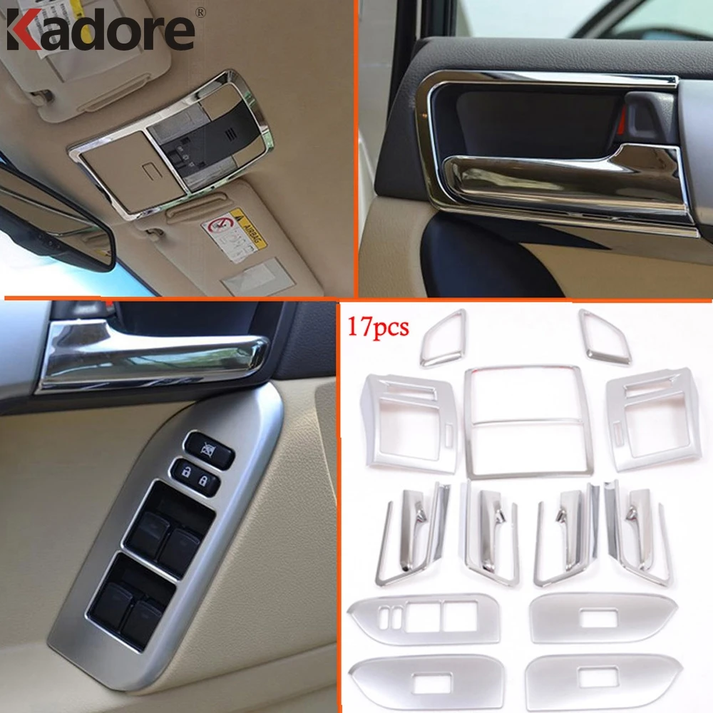 For Toyota Prado J150 2014-2016 Chrome Interior Decoration Parts Door Handle Cover Trims AC Vent Trims Read Light Covers 17pcs For Toyota Prado J150 2014-2016 Chrome Interior Decoration Parts Door Handle Cover Trims AC Vent Trims Read Light Covers 17pcs