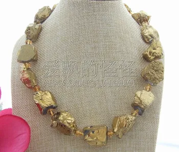 

N051905 Golded Titanium White Rough Nugget Crystal Necklace