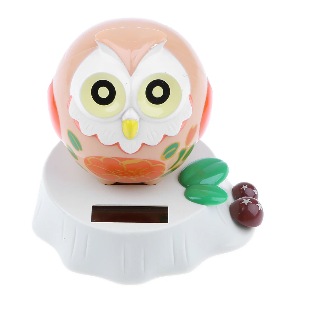 Dancing Cartoon Owl Animal Model Solar Powered Figure Toy Swing Figurine Office Desk Home Car Decor Birthday Xmas Gift for Kids
