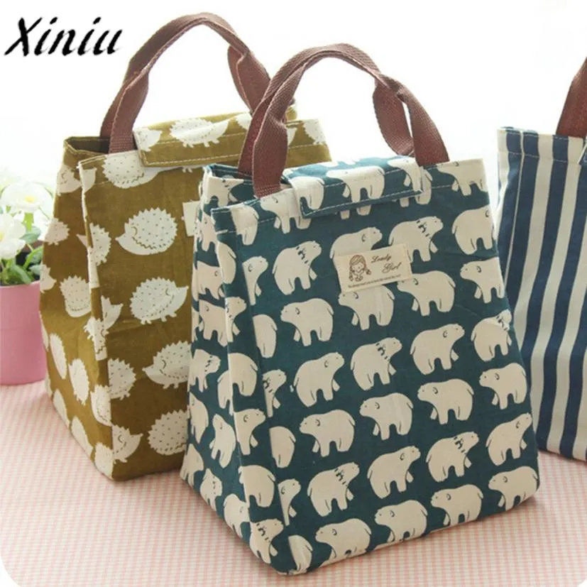 

Xiniu canvas lunch bag Insulation Package Portable for women men kids waterproof picnic bag insulated lunch bag Box Bag ToteU#1S