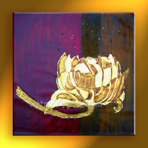 hand painted gold lotus flower canvas oil painting 80 x 80cm 2015 new