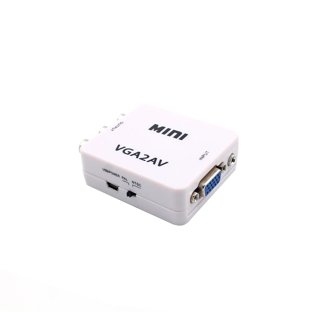  1080 P Mini VGA a RCA AV Adapter Video Converter con 3.5mm Audio per HD TV per PC