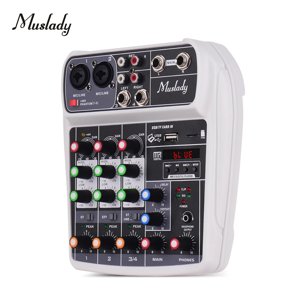 Muslady AI-4 компактная звуковая карта микшерный пульт Цифровой аудио смеситель 4-х канальный BT MP3 USB Вход+ 48V Phantom Мощность для музыки