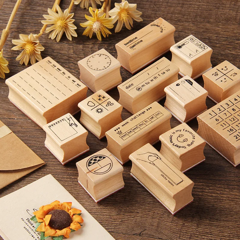 

Vintage Label Month Week Planner Stamp Decoration Wooden Rubber stamps set for scrapbooking stationery DIY craft standard stamp