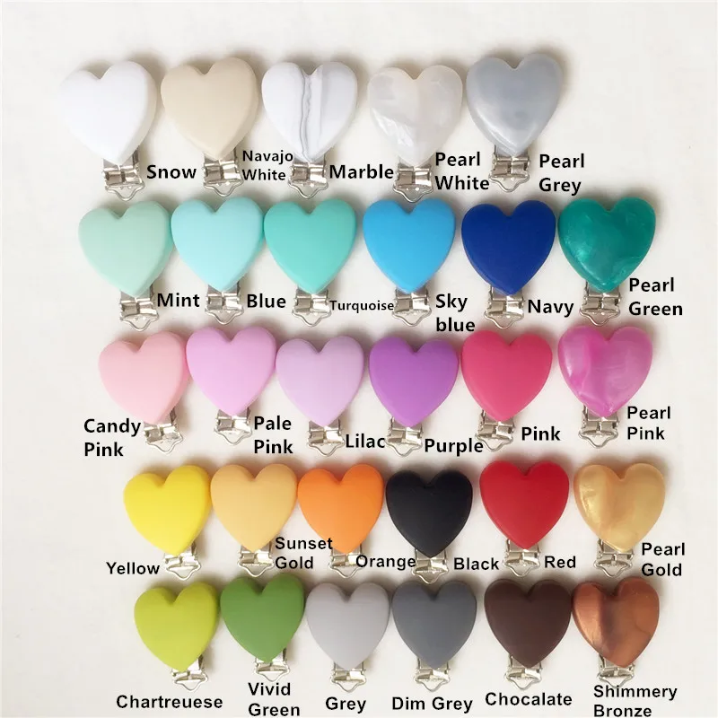 Chenkai 10PCS BPA Free Silicone Heart Baby Pacifier Dummy Teether Chain Holder Clips DIY Soother Nursing Toy Accessory Clips