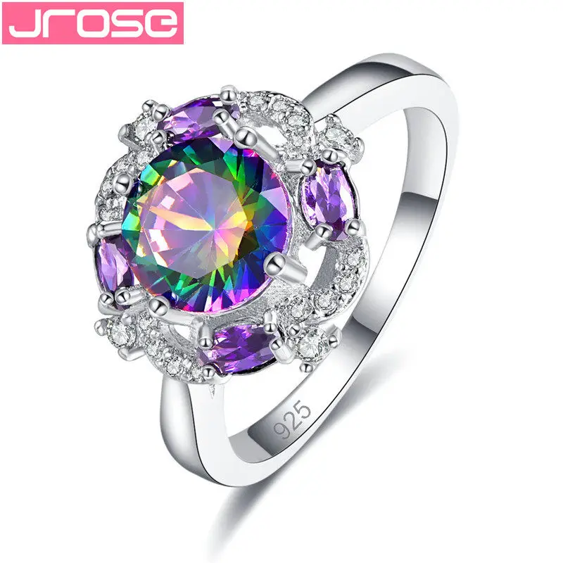 

JROSE 2019 New Exquisite Silver Color Bling Rhinestone Round Lover's Rings for Women Wedding Ring Fashion Valentine's Best Gifts