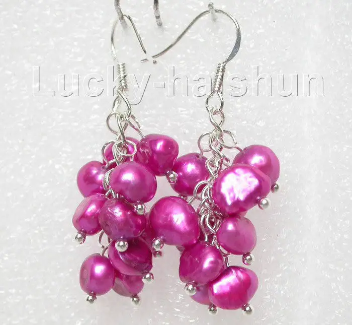 

Free Shipping >> Grape natural Purple red pearls dangle earrings 925ss