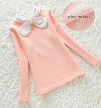 2016 Autumn Girls School Blouse Children Clothing Cute Bow Child Plus Velvet Shirt Cotton Long Sleeve Kids Clothes 4 Colors