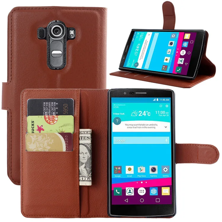 

LG4 Case Wallet Card Stent Cases for LG G4 H810 VS999 F500 G 4 Lichee Pattern Case Flip Leather Protect Cover black LG4