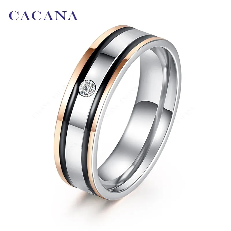 Какана кольца из нержавеющей стали для женщин элегантный двойной черной каймой с CZ модные ювелирные изделия оптом № R136