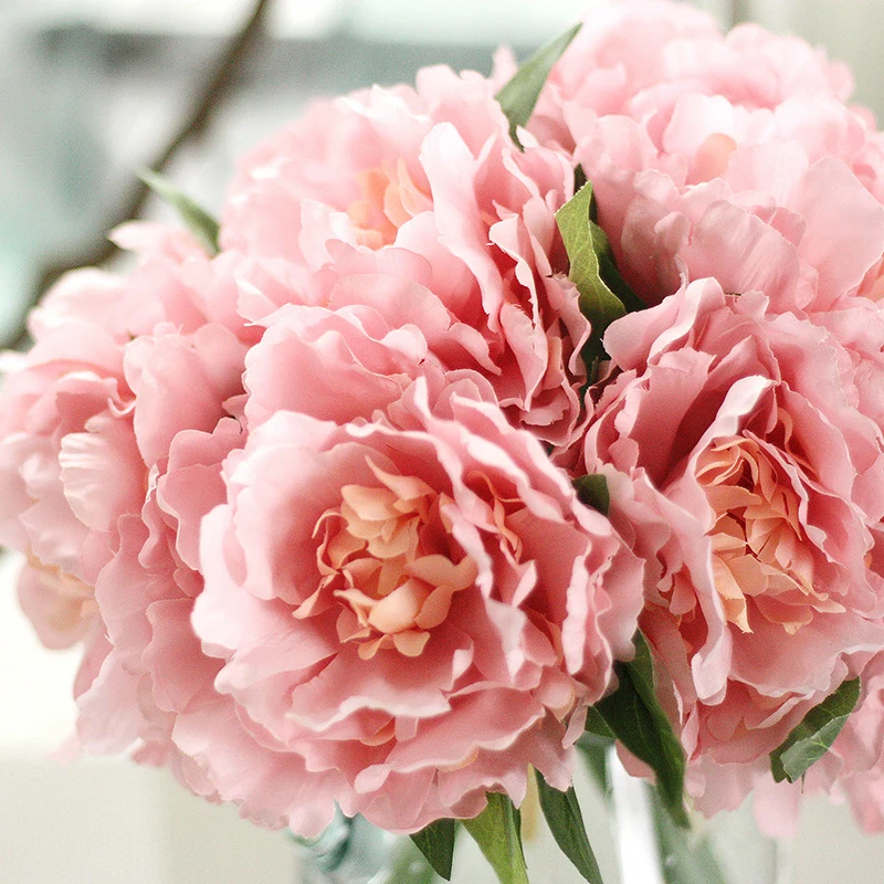 5 головок искусственный цветок Гортензия пион Свадебный букет Шелковый цветок для DIY дома вечерние украшения с зеленым листом натуральный реалистичный