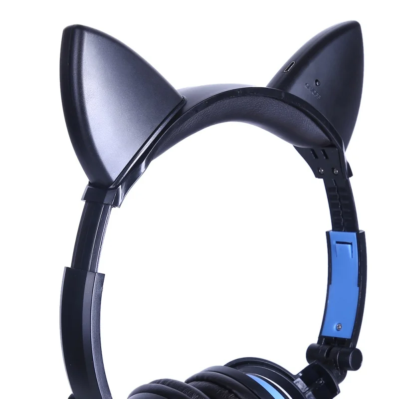 Foldable Flashing Glowing Cat Ear Headphones Cute Gaming Headset Earphone with LED light For PC Laptop Computer Smartphone