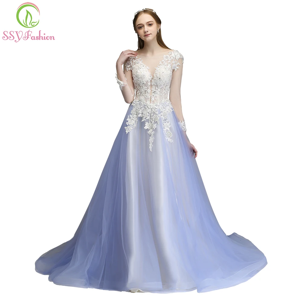 Ssyfashion 2018 Новое высококачественное вечернее платье невесты для торжеств Роскошные Длинные рукава lae аппликации Бисер Пром вечерние платья
