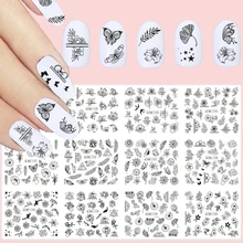 Черные цветы наклейки с животными для украшения для ногтей листья розы наклейки автоколлагенты переводная Вода Дизайн ногтей TRBN1189-1200