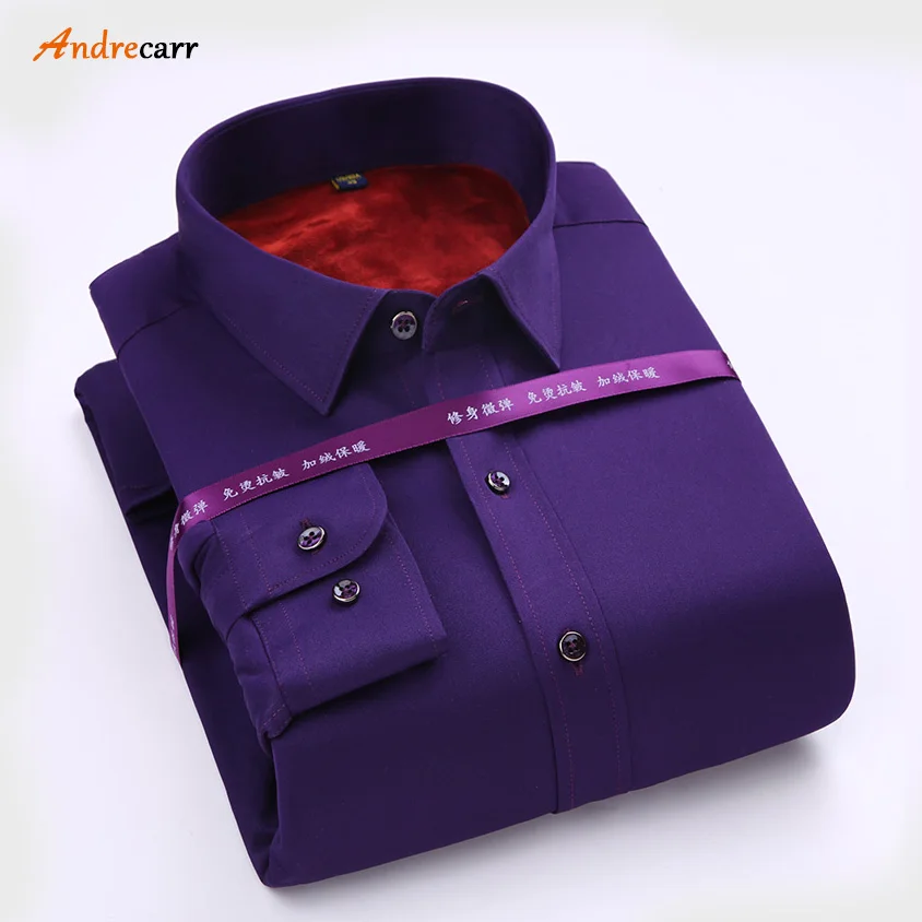 Andrecarr Черная Мужская рубашка благородный темперамент camisa social pure flannel зима