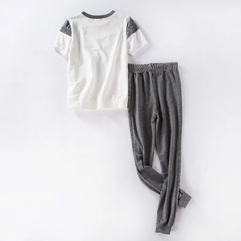 Tanie ToLugui letni zestaw damski z krótkim rękawem strój sportowy patchwork o neck t shirt + spodnie 2 częściowy zestaw dres dla kobiet dresy