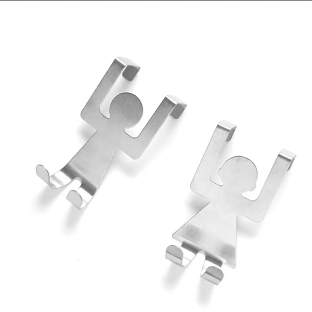 

2Pcs Stainless Steel Lovers Shaped Hooks Kitchen Hanger Clothes Storage Rack Tool modern room kitchen tool home organize