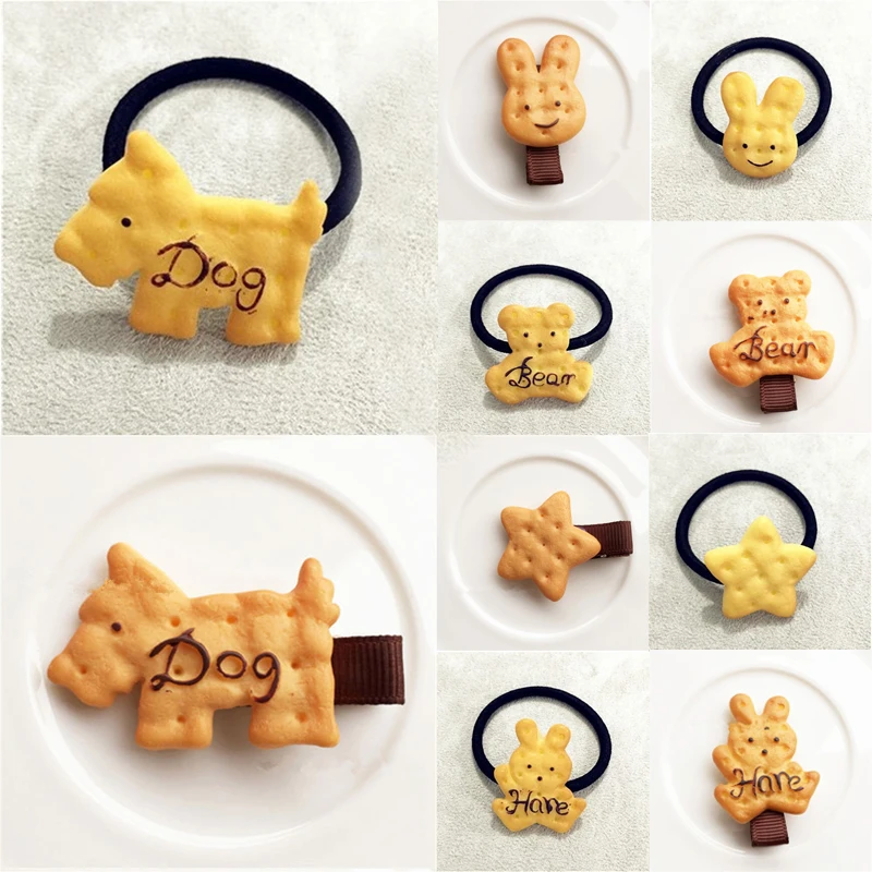 

Hot New Design cute Harajuku hairpin for Girls simulation biscuit bear Hair Rope side clip Kids children hair accessories