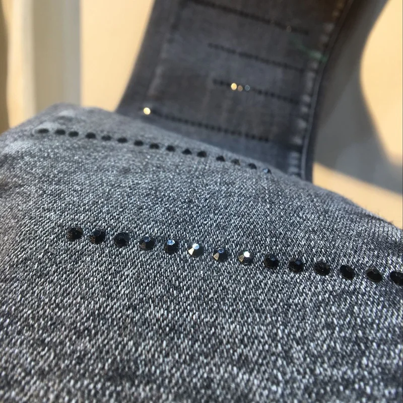 Новая тяжелая промышленность горизонтальная полоса Горячая дрель Высокая талия тонкий эластичный захват джинсы