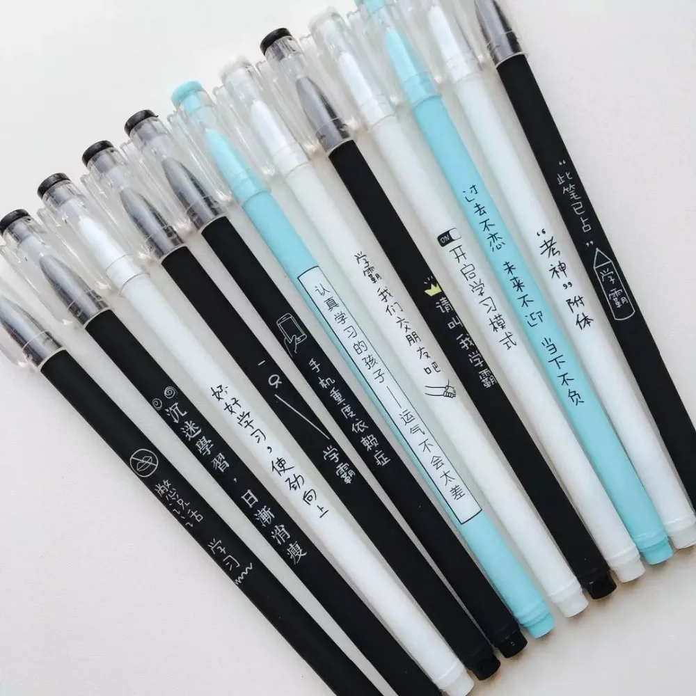 

3Pcs Creative Personality Text Simple Gel Pen Character PenNeedle Full Black Neutral Pen School Office Stationery Supplies