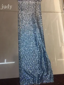 

JL334# 5 yards/bag High quality African fabricBlue and light gold gradient sequins are used for wedding party holiday celebrat
