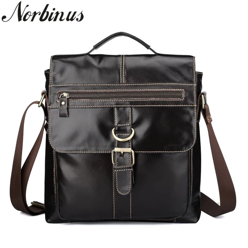 

Norbinus Genuine Leather Bag Men's Handbag Cowhide Shoulder Bags Business Phone Pouch Male Travel Pack Messenger Crossbody Bag