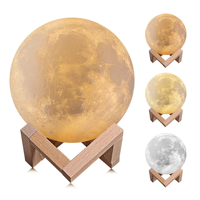 

3 Color 3D Print Moon Lamp Light USB LED Rechargeable Novelty Touch+Slap Sensor Table Desk Lamp Creative Night Light Decor Gift