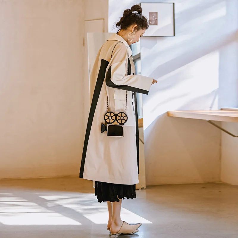 Женский Длинный плащ Тренч в стиле пэчворк белая Повседневная Свободная