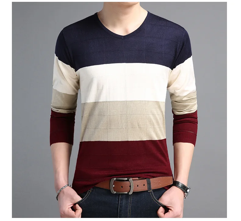 Sweater Men Casual V-Neck Pullover Men Autumn Slim Fit Long Sleeve Shirt Mens Sweaters Knitted Cashmere Wool Pull Homme
