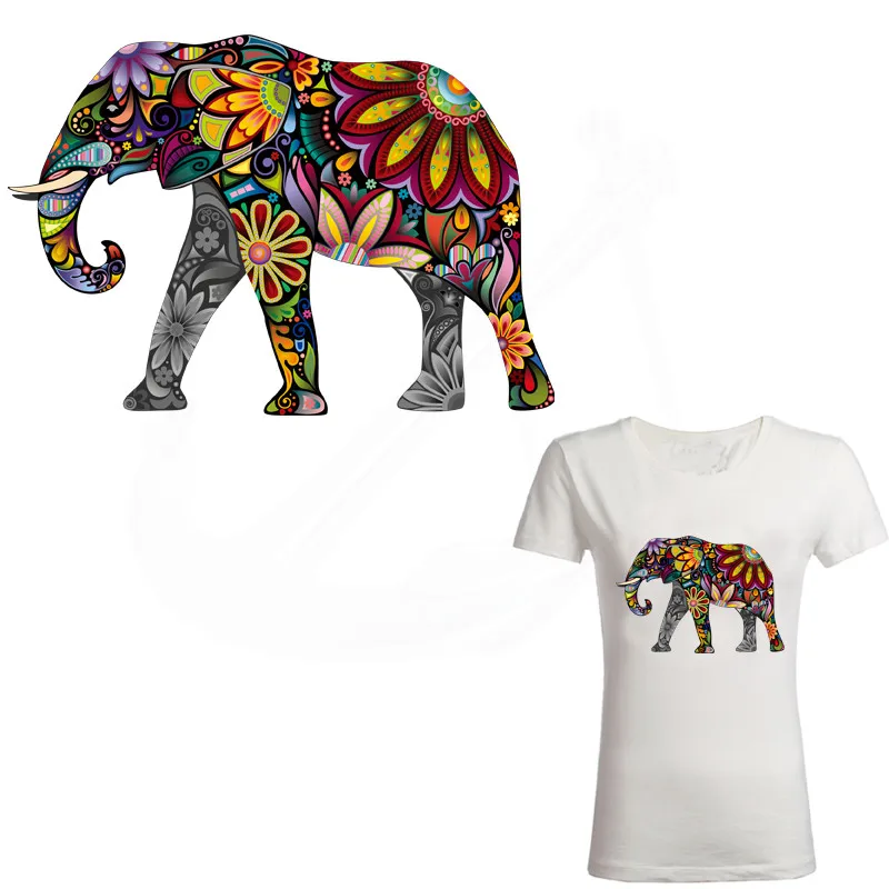 

New Multicolor Sunflower Elephant stickers 26*18cm iron on patches DIY patch on clothes jacket thermal transfer
