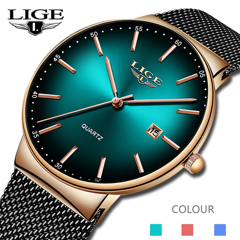 Comprare LIGE Sport Data Mens Orologi Top Brand di Lusso Impermeabile di Modo Freddo Della Vigilanza Degli Uomini Ultra Sottile Quadrante Orologio Al Quarzo Relogio Masculino