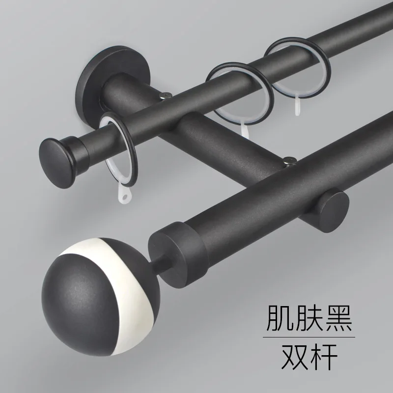 Black Round End Утолщенный однополюсный и двухполюсный алюминиевый сплав элегантный занавес Полюс декоративный занавес стержень Северная Европа стиль римский Полюс - Цвет: Black Round End