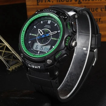 

2018 Top Brand OHSEN Dual Time Digital Quartz Watch Men Military Wristwatches LED Sport Watch Male Rubber Band Green Relogios