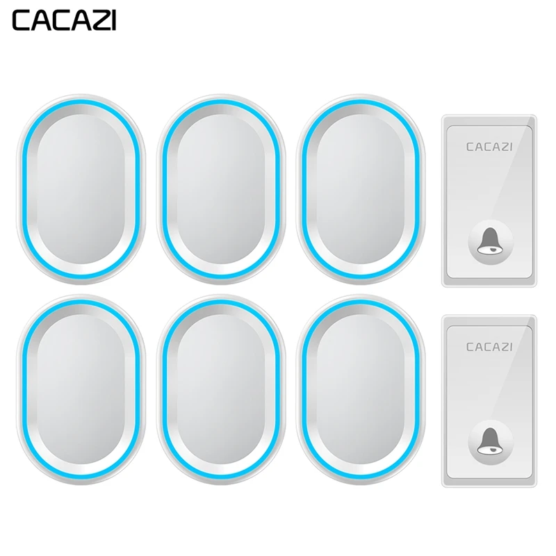 

CACAZI Self-powered Wireless Doorbell 2 Button 6 Receivers Waterproof No Battery Required Home Call bell US EU UK Plug 58 Chimes