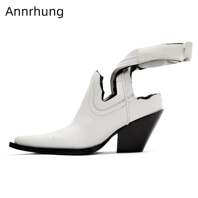 

Newest Sewing Hook-Loop Ankle Boots Women Pointed Toe Unique Cut Out High Wedges Boots Genuine Leather Size35-44 Short Booties