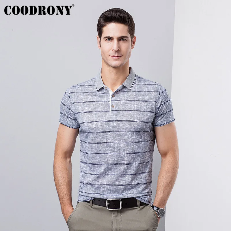 

COODRONY T Shirt Business Turn-down Collar Tshirt Men Clothes 2019 Summer Fashion Striped Casual Short Sleeve T-Shirt Men S95112